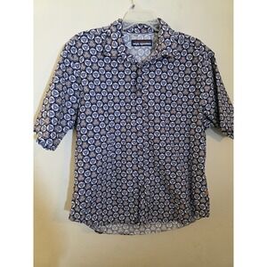 Reyn Spooner Men's XXL Blue White Floral Hawaiian Aloha Beach Button Down Shirt